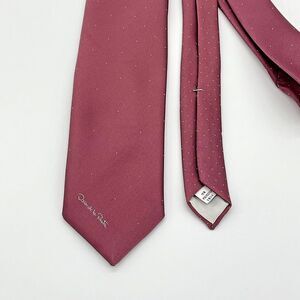 Vintage Oscar De‎ La Renta Mens Neck Tie Mauve Silver Patterned Skinny Narrow